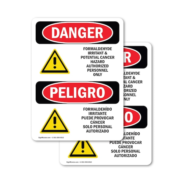 Signmission Formaldehyde Irritant Hazard Bilingual Danger Sign, Vinyl Decal, 7in W x 10in L, 2PK OS-2PACK-DS-D-710-VS-1266 - main